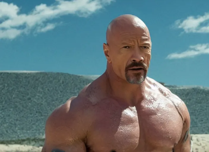 Image similar to film still of walter white as dwayne johnson in baywatch movie 2 0 1 7, 8 k