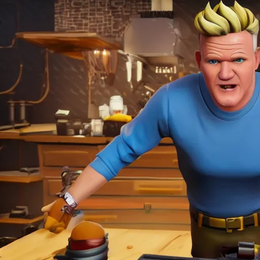 Image similar to gordon ramsay as fortnite character, gameplay screenshot