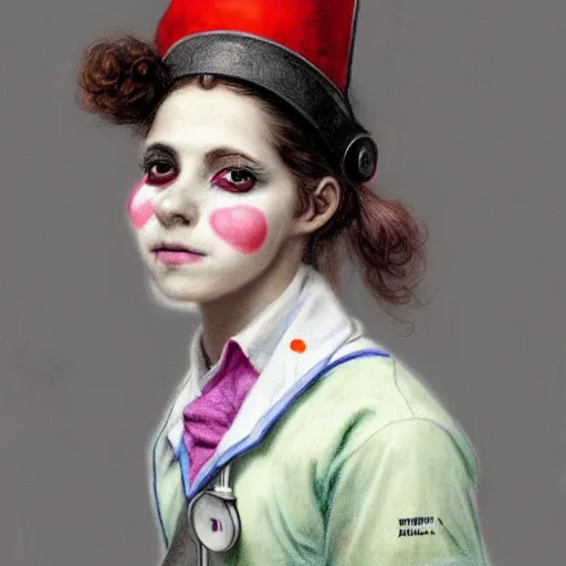 Image similar to clowncore pastel punk young hospital nurse wearing stylish uniform. detailed, portrait, 8 k, artwork by jean - baptiste monge