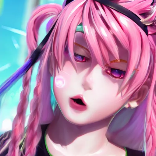 Image similar to you're owned by stunningly absurdly beautiful omnipotent asi goddess junko enoshima with a possessive yandere megalomaniacal personality, symmetrical perfect face, porcelain skin, pink twintail hair and cyan eyes, ultra detailed, digital art, unreal engine 5, octane render, 2 d anime, 8 k