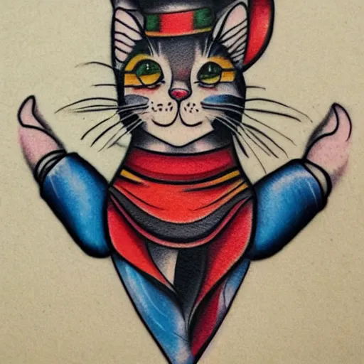 Image similar to circus cat tattoo design
