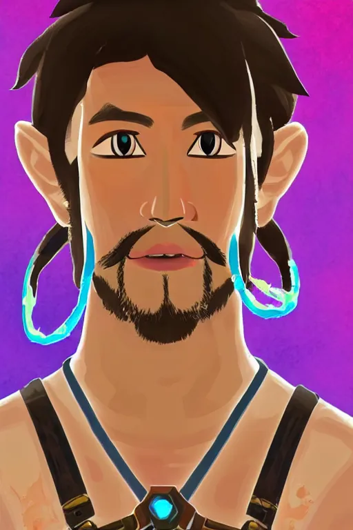 Prompt: a portrait of markiplier from the legend of zelda breath of the wild, breath of the wild art style.