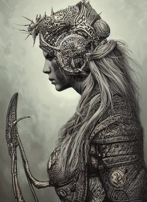 Image similar to Viking goddess painting by Dan Hillier, trending on artstation, artstationHD, artstationHQ, 4k, 8k