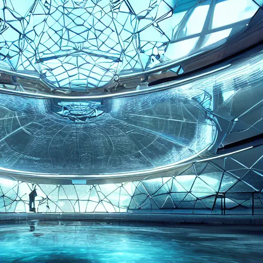 Image similar to a huge futuristic combat stadium with a forcefield dome underwater, hexagonal shaped, elegant architecture, modern, epic light, elegant, artstation, intricate, highly detailed, ultra realist, hd, unreal engine, 3 d, hd