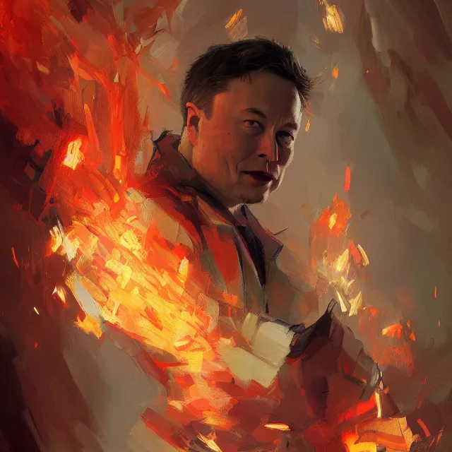 Image similar to Elon Musk as a firebender, portrait, elegant, intricate, digital painting, artstation, concept art, smooth, sharp focus, illustration, art by konstantin korovin and Daniel F. Gerhartz and john howe