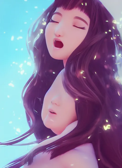 Image similar to a cute asian girl singing, flowing hair in the style of pixar animation, full body shot, award winning, hyper detailed, studio lighting, artstation, octane renderer, unreal engine