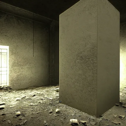 Prompt: monolith in abandoned big room stalker game 2007