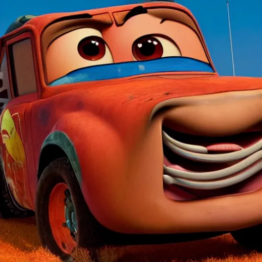 Prompt: full body photo, mater from cars as a human being, 4 k