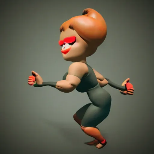 Prompt: a very muscled little red woman devil in tee shirt is winking an eye towards us, very realistic, fantastic light, Japanese 3D animation