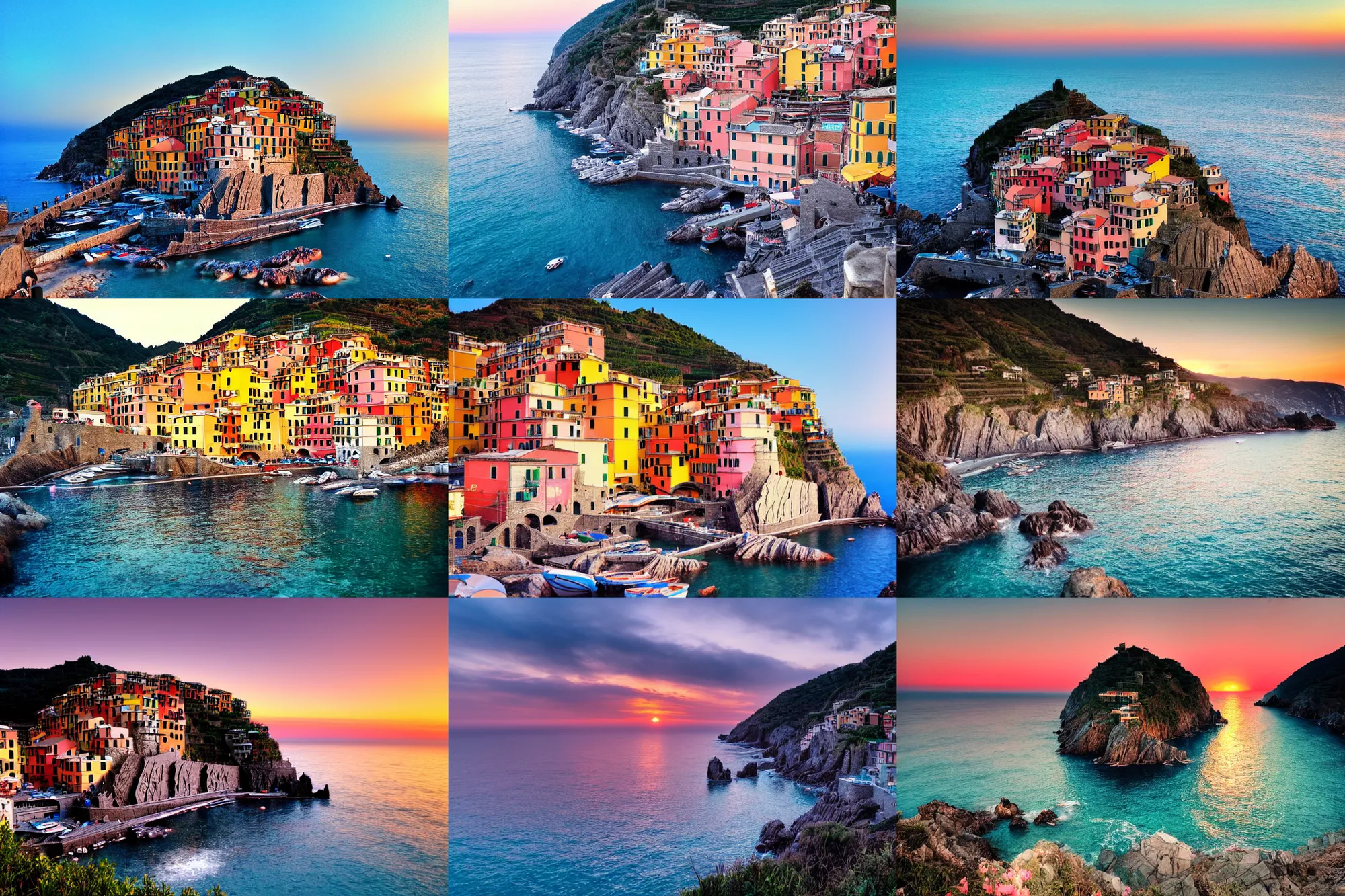 Prompt: cinque terre, travel photography, sunrise, perfect light, instagram filter