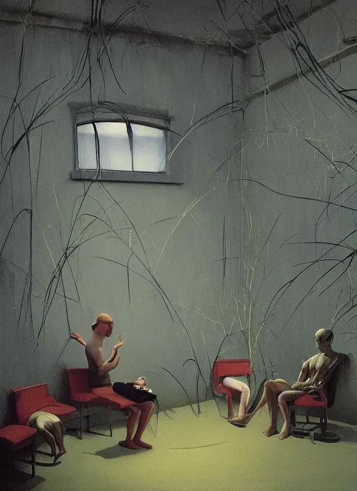 Prompt: time does not exist anymore by edward hopper and james gilleard, zdzislaw beksinski, overgrown vegetation, open ceiling, highly detailed, painted by francis bacon, painted by james gilleard, airbrush, ilya kuvshinov, wlop, stanley artgerm, very coherent, people of color, art by takato yamamoto and james jean