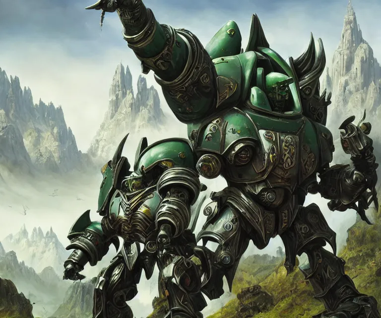 Prompt: stylistic vray 3 d render of sidescrolling shooter robotech warhammer, silver ornate armor warrior, green orcs surrounding him, mountains and giant gothic abbeys in the background!!!, hyperrealism, fine detail, 8 k, artsation contest winner, fantasy art, brush strokes, oil, canvas, by mandy jurgens and michael whelan