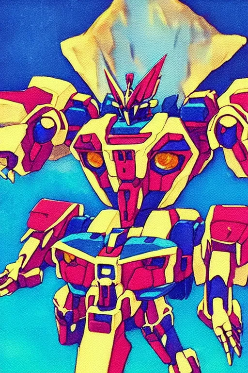 Image similar to risograph grainy painting of gigantic huge evangelion - like gundam mech face, with huge earrings and rings around head with a lot of details, covered with rich jewelry, by moebius and dirk dzimirsky and satisho kon, close - up wide portrait