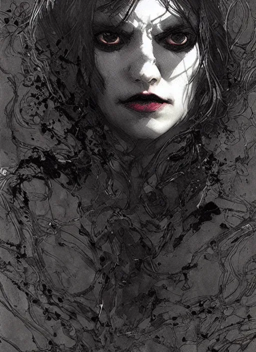 Prompt: portrait of carmilla the vampiress, pen and ink, intricate line drawings, by craig mullins, ruan jia, kentaro miura, greg rutkowski