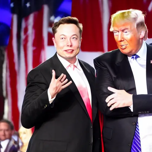 Image similar to elon musk and donald trump in a wrestling match