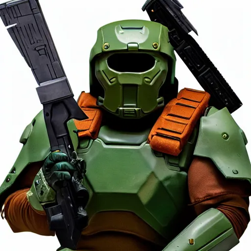 Image similar to doomguy from doom 2 cosplay, photography