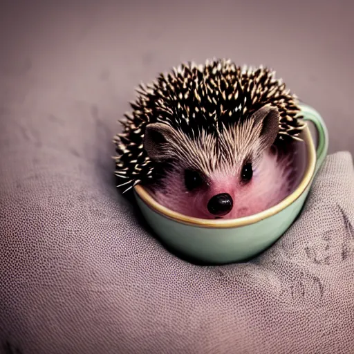 Image similar to baby hedgehog in a teacup, photography, bokeh, sigma 5 0 mm f / 1. 4, minimalistic, 8 k