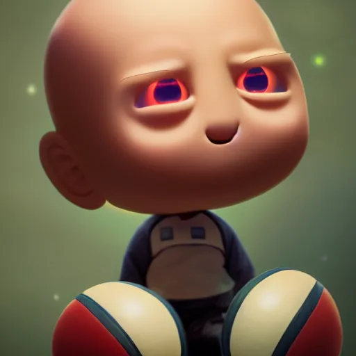 Image similar to baby stewie with a football shaped head, huggy wuggy from poppy playtime video game, fullbody, ultra high detailed, glowing lights, oil painting, greg rutkowski, charlie bowater, beeple, unreal 5, daz, hyperrealistic, octane render, rpg portrait, dynamic lighting, fantasy art, beautiful face