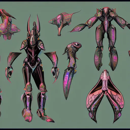 Image similar to character design sheets for an ancient manta ray biomech suit, art by tim shafer from his work on psychonauts 2 by double fine, and inspired by splatoon by nintendo, blacklight, winged