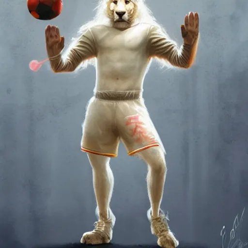 Image similar to a beautiful award winning commission of a fit male anthro albino lion dressed in soccer outfit,digital art,art by greg rutkowski,character design by charles bowater,ross tran,photorealistic,highly detailed,detailed face,4k,dramatic,deviantart,artstation