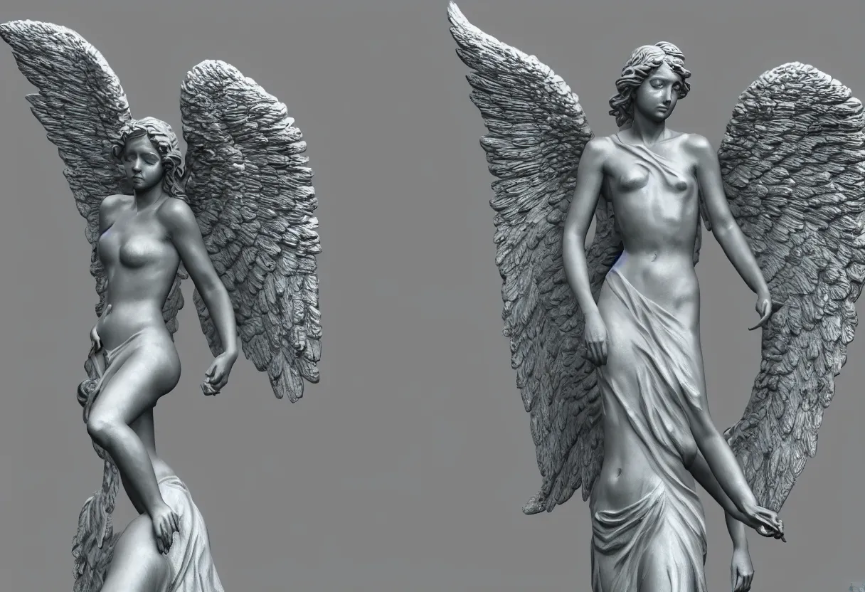 Image similar to a statue of an angel with many wings full of eyes, white and gold, zbrush, hdr