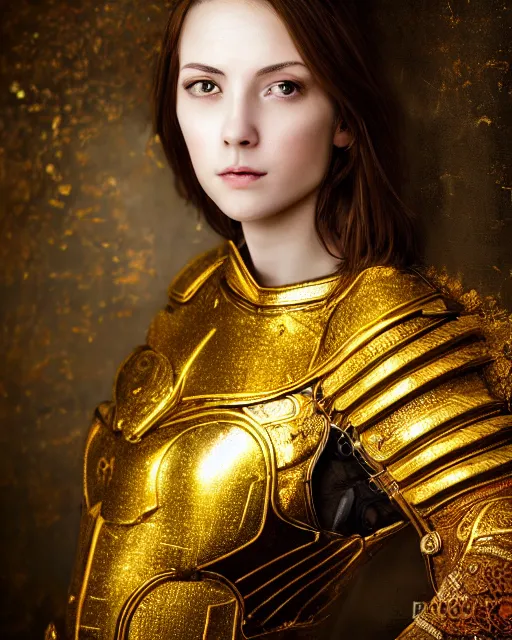 Prompt: fresco portrait of woman in shining golden armor, high production value, intricate details, high resolution, hdr, high definition, masterpiece, realistic, ultrarealistic, highly detailed, hd, sharp focus, non blurry, sharp, smooth