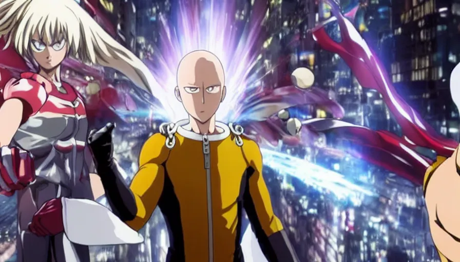 Image similar to film still from the new live - action netflix movie adaptation,'one punch man'