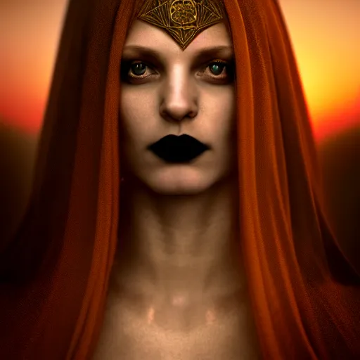 Prompt: photographic portrait of a stunningly beautiful gothic hermetic order of the golden dawn female in soft dreamy light at sunset, contemporary fashion shoot, by edward robert hughes, annie leibovitz and steve mccurry, david lazar, jimmy nelsson, breathtaking, 8 k resolution, extremely detailed, beautiful, establishing shot, artistic, hyperrealistic, beautiful face, octane render