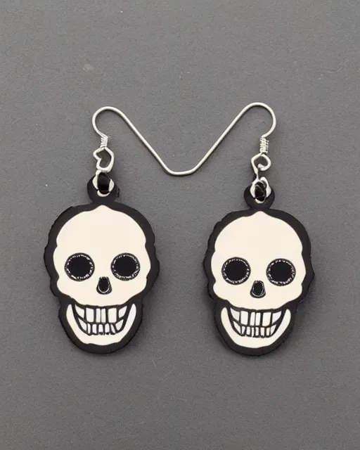 Image similar to spooky cartoon skull, 2 d lasercut earrings, in the style of heavy metal fakk 2