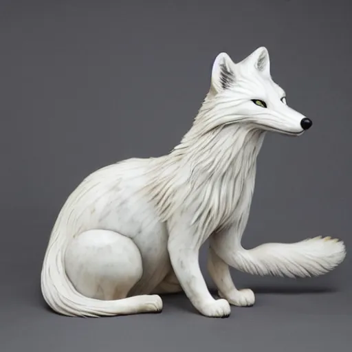 Prompt: artic fox white marble with gold accents by ellen jewett