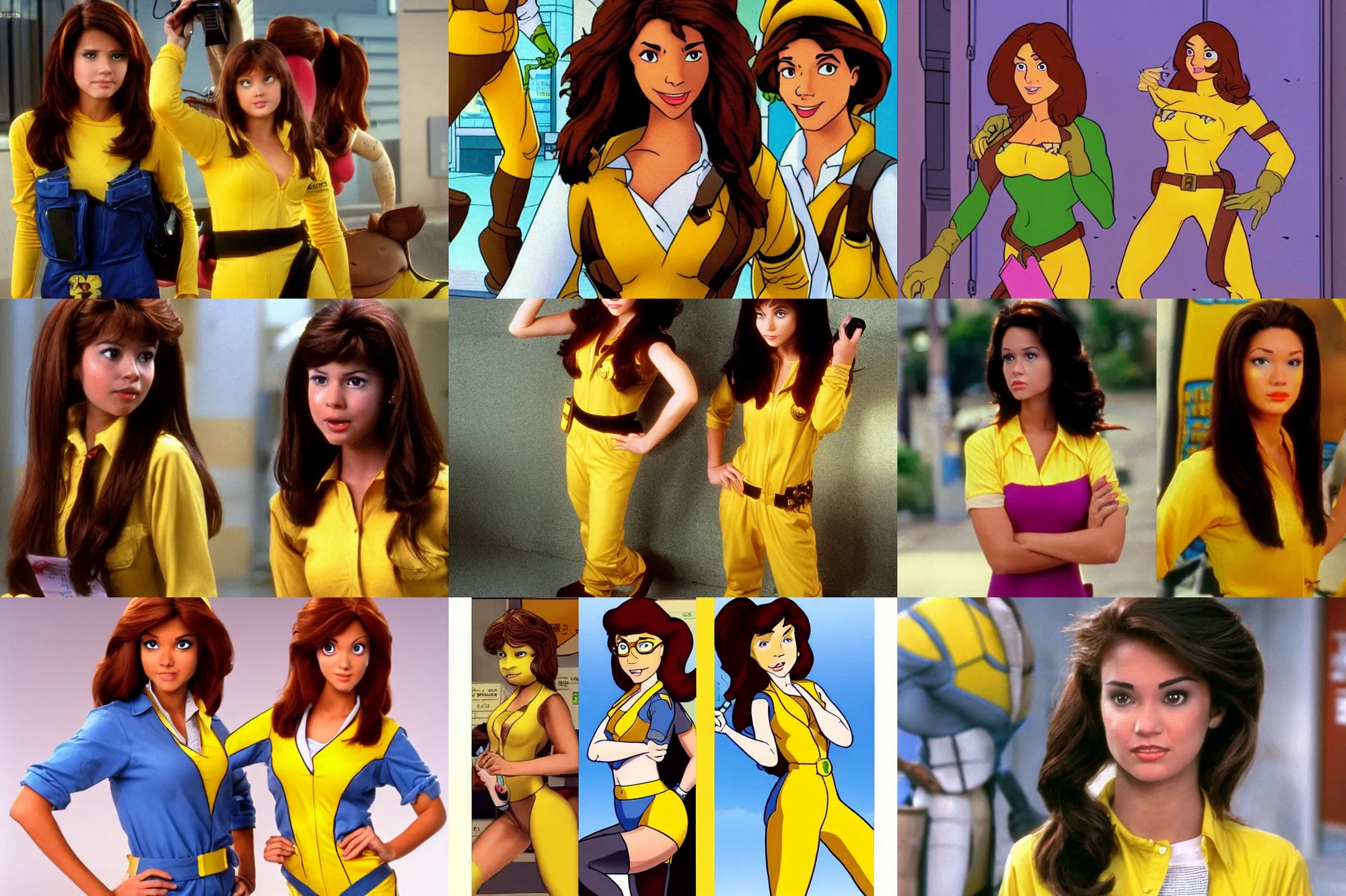 Image similar to beautiful brown hair female reporter in a yellow jumpsuit character april o ’ neil from animated series teenage mutant ninja turtles ( tmnt 1 9 8 7 )