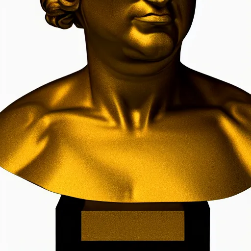 Image similar to a realistic render of a distorted golden Roman bust, high contrast lighting, 4k, concept art