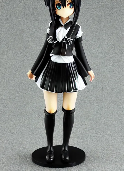 Image similar to 80mm, resin anime figure detailed of a school girl with black skirt, white blouse and gothic boots