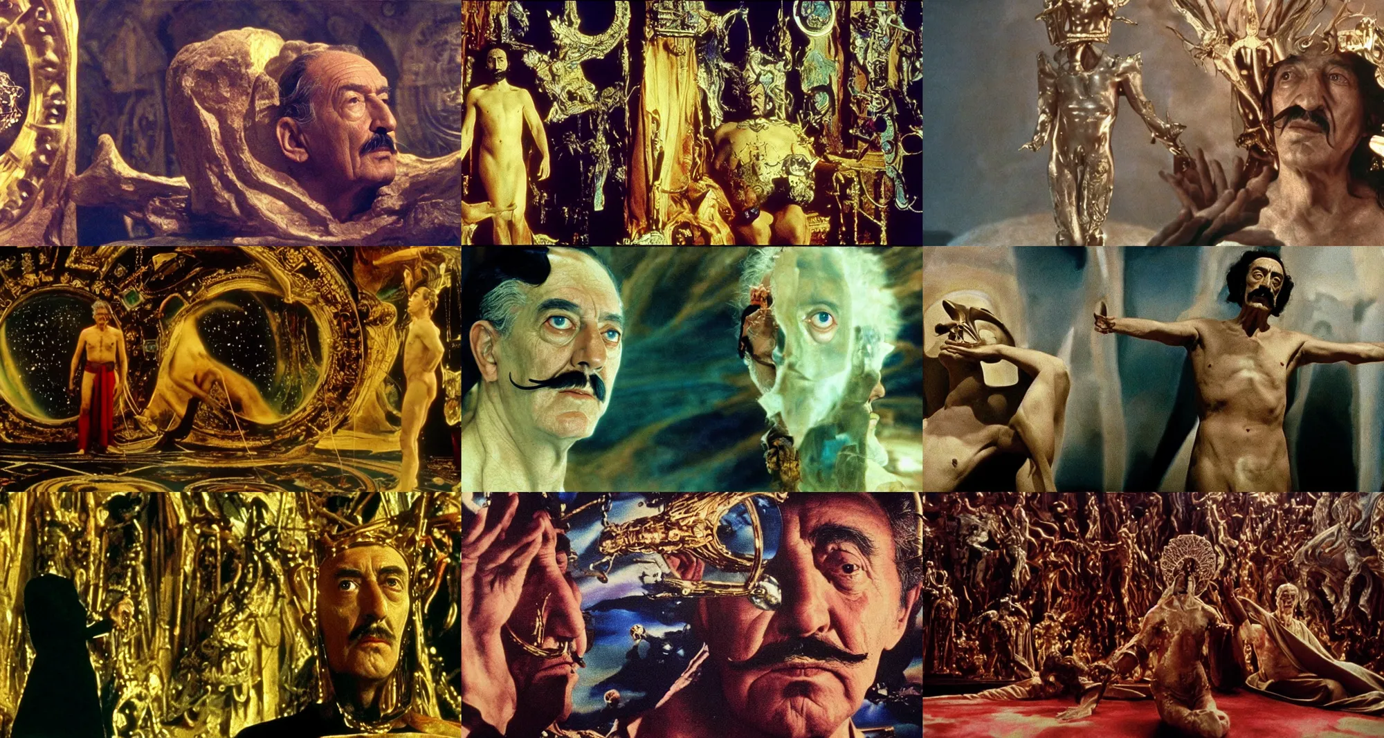 Prompt: ( ( ( ( ( ( salvador dali ) ) ) ) ) ) ) as emperor of universe | still frame from the movie by ridley scott with cinematogrophy of christopher doyle and art direction by hans giger, anamorphic lens, 8 k