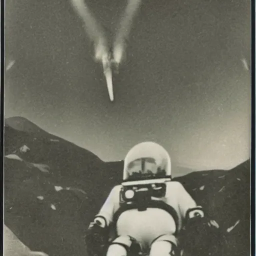 Image similar to polaroid photograph of aliens visiting earth, 1 9 5 0