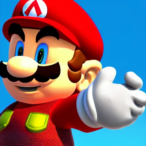 Image similar to a 3 d render of mario with sonic's hair