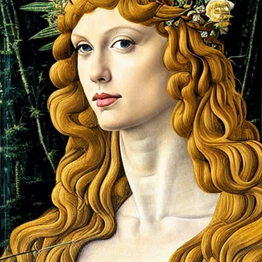 Image similar to taylor swift as the goddess of spring, elegant portrait by sandro botticelli, detailed, symmetrical, intricate