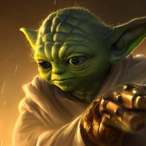 Prompt: portrait of yoda, league of legends amazing splashscreen artwork, gears of war, splash art, natural light, elegant, photorealistic facial features, intricate, fantasy, detailed face, atmospheric lighting, anamorphic lens flare, cinematic lighting, league of legends splash art, hd wallpaper, ultra high details by greg rutkowski