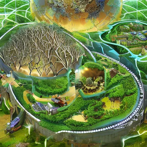 Image similar to highly detailed civilization in symbiosis with nature and technology in harmony