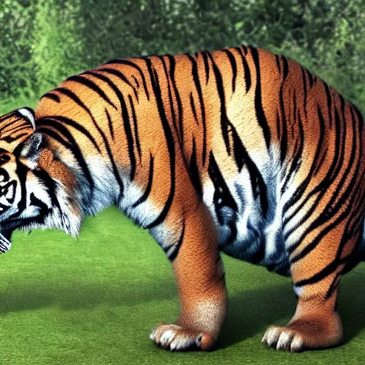 Image similar to tiger and tyrannosaurus hybrid, realistic cgi render