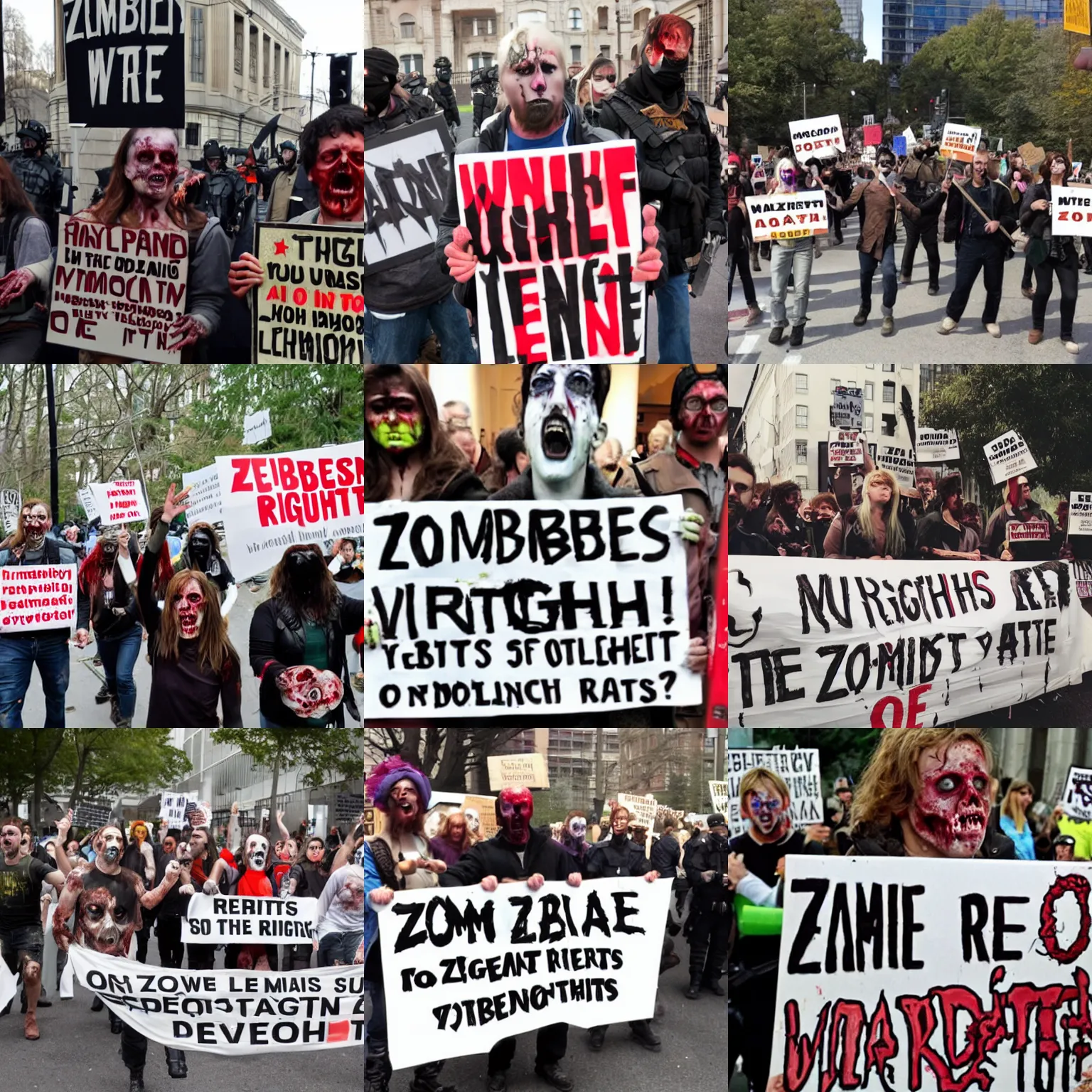 Prompt: zombie rights protest