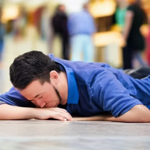 Image similar to man lying face - flat on the floor in the mall