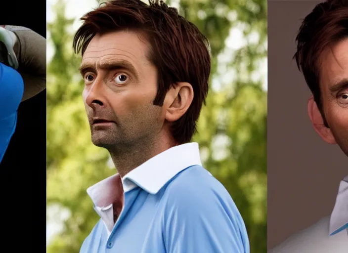 Prompt: promotional image of david tennant as a golfer, detailed face, movie still frame, promotional image, imax 70 mm footage