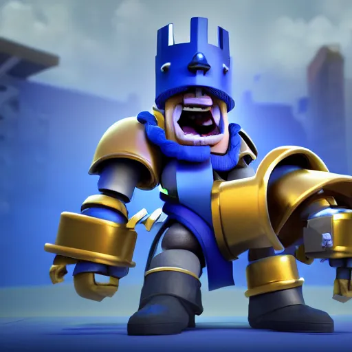 Image similar to Clash Royale robot, UHD, hyperrealistic render, 4k, highly detailed