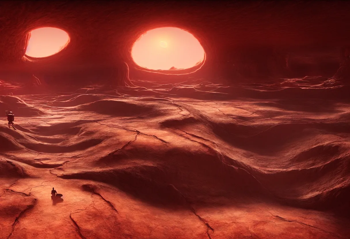 Image similar to inside of alien desert flowing landscape of human mind and imagination, matte painting, beautiful render, octane render, concept art