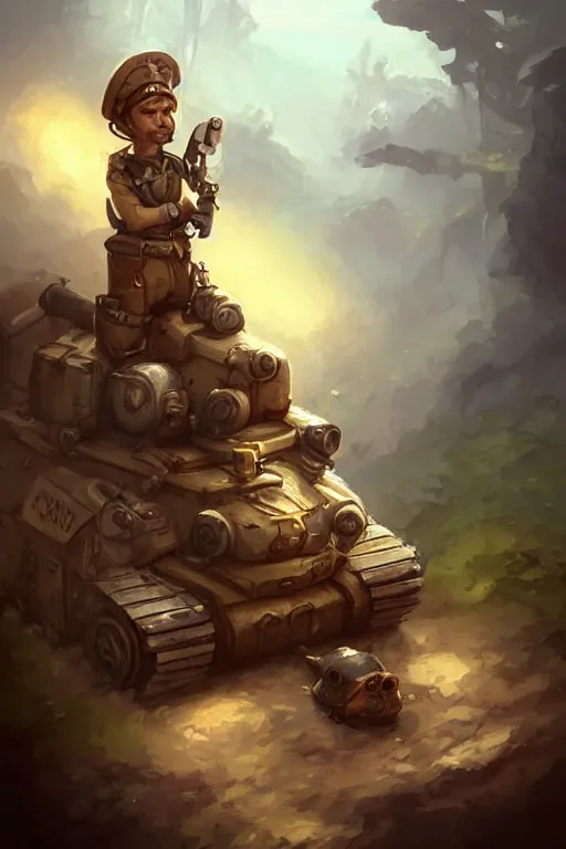 Image similar to cute little anthropomorphic Guinea Pig Tank driver standing next to its tank, tiny, small, short, Tank driver outfit, cute and adorable, pretty, beautiful, DnD character art portrait, matte fantasy painting, DeviantArt Artstation, by Jason Felix by Steve Argyle by Tyler Jacobson by Peter Mohrbacher, cinematic lighting