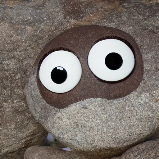 Prompt: boulder with two small googly eyes
