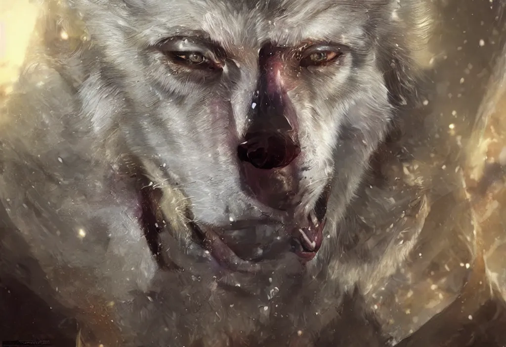 Image similar to a man ( putin ) morphing into a white wolf, artstation, high detail, colorful lighting