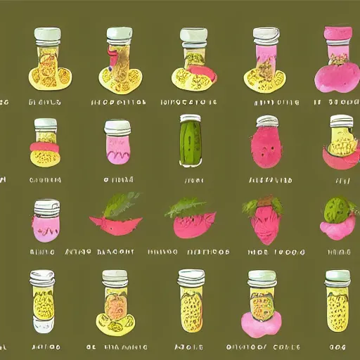 Image similar to an illustrated case study of self-conscious pickles of various types