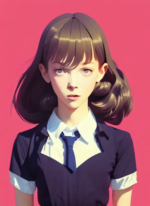 Image similar to full body beautiful and cute and aesthetic school girl greeting, very slightly smiling, wave a hand at the camera, perfect face, symmetric eyes, sharp focus, specular reflection, occlusion shadow, artstation, by ilya kuvshinov and jeremy lipking and quentin mabille, light novel cover art, 3 d epic illustrations, symmetric body